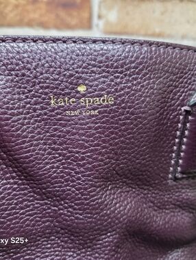 Kate Spade Plum Purple Pebbled Leather Domed Tote Handbag with Gold Logo